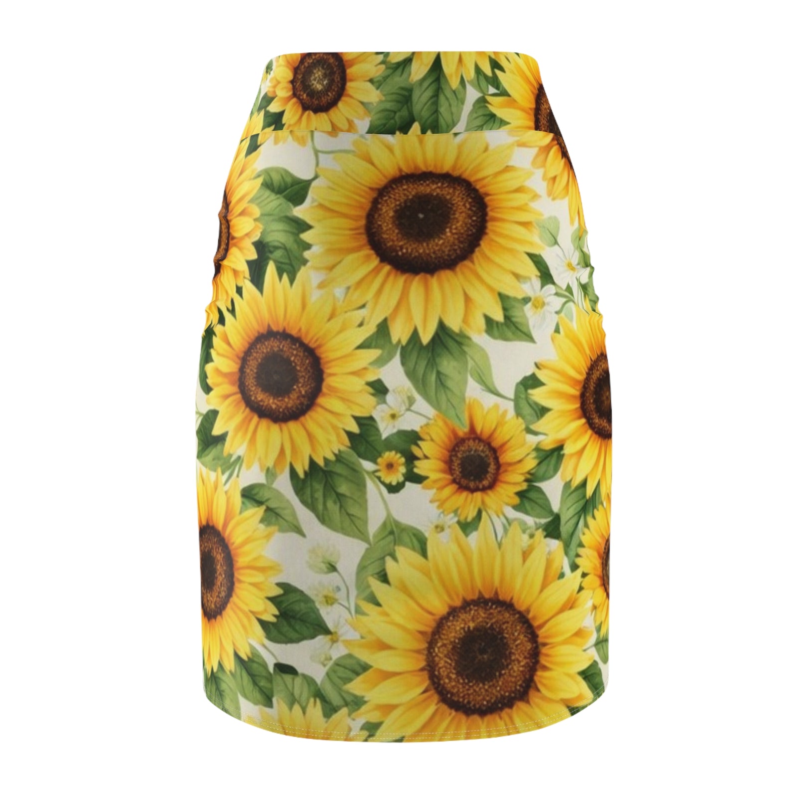Sunflower Pencil Skirt – Bright Yellow Floral Midi Skirt for Summer, Casual Office Wear, Garden Party Outfit, Gift for Her