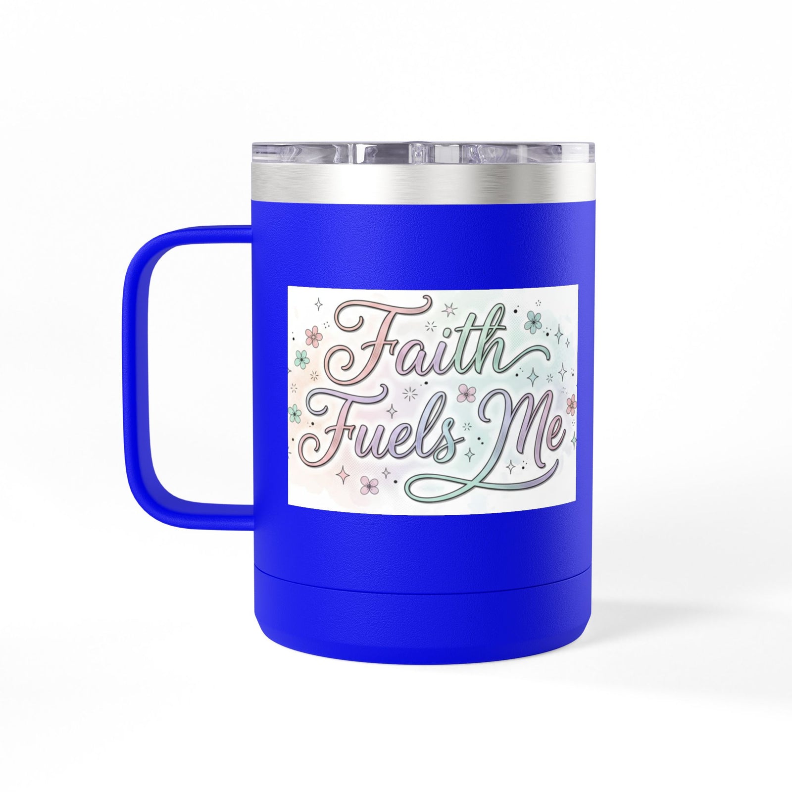 15oz Insulated Coffee Tumbler Mug — "Faith Fuels Me" Pastel Star Design