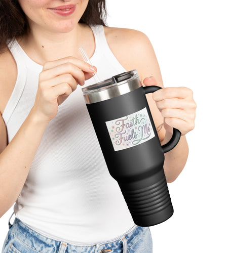 40oz Insulated Travel Mug — "Faith Fuels Me" Inspirational White Tumbler