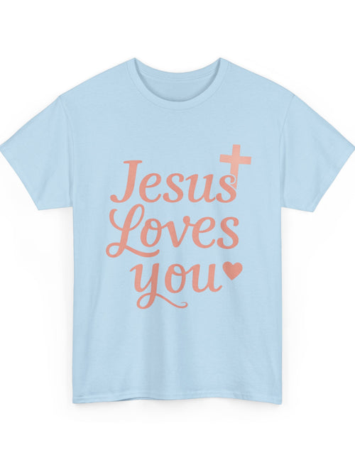 Load image into Gallery viewer, Jesus Loves You T-Shirt – Pink Script Faith Tee with Cross
