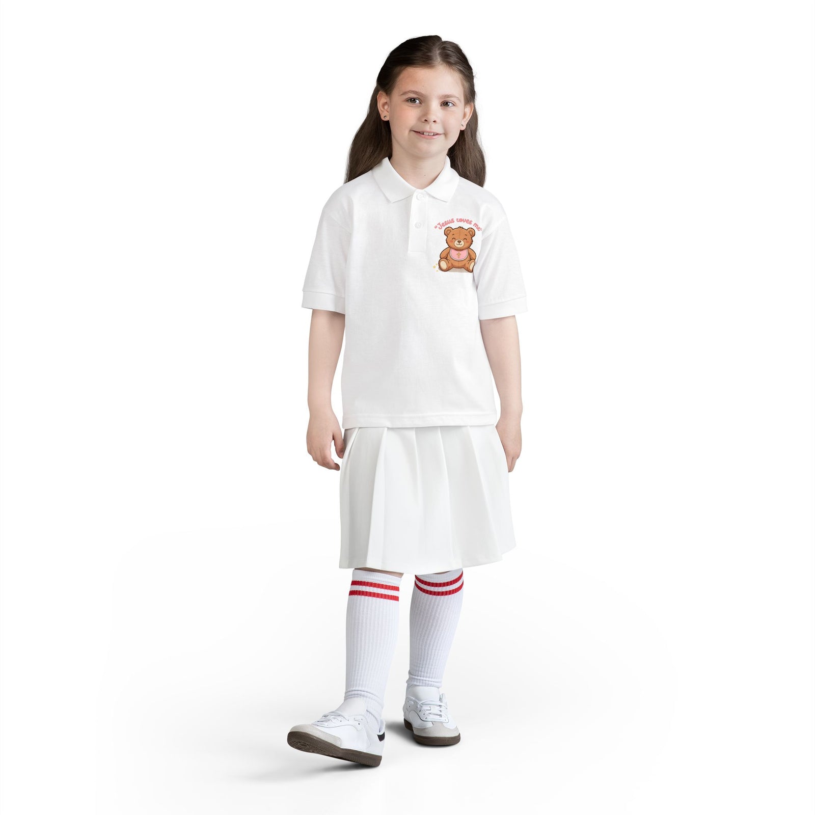 Jesus Loves Me Teddy Bear Kids Polo Shirt | Christian Toddler Polo | Cute Faith-Based Kids Clothes | Dressy Church Outfit