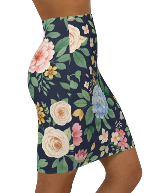Load image into Gallery viewer, Navy Floral Pencil Skirt for Women | Elegant Garden Print Skirt | Office Chic Spring Outfit | Romantic Midi Skirt
