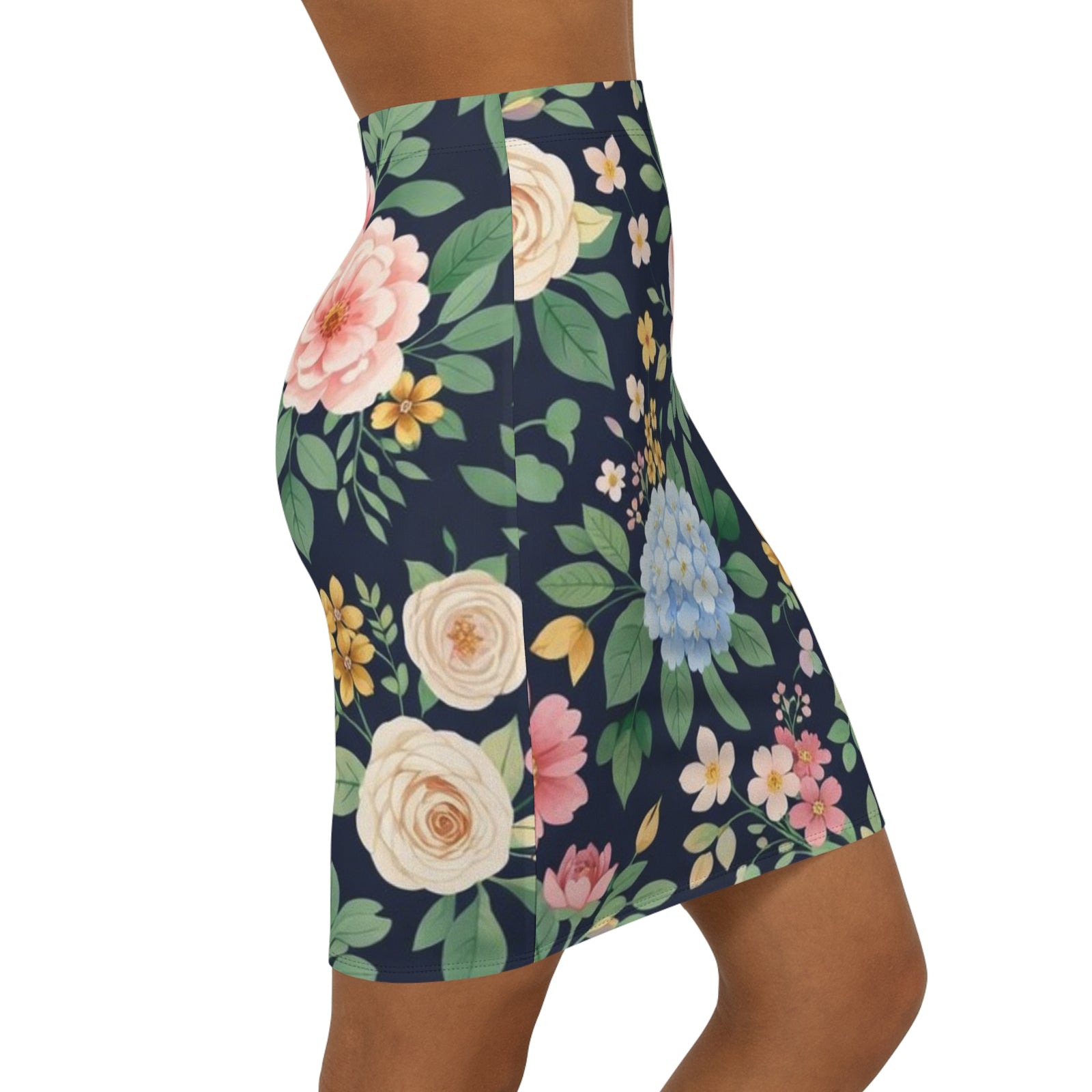 Navy Floral Pencil Skirt for Women | Elegant Garden Print Skirt | Office Chic Spring Outfit | Romantic Midi Skirt