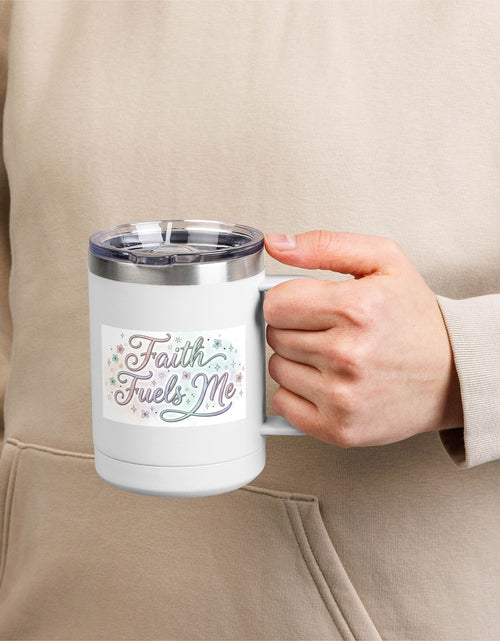 Load image into Gallery viewer, 15oz Insulated Coffee Tumbler Mug — "Faith Fuels Me" Pastel Star Design
