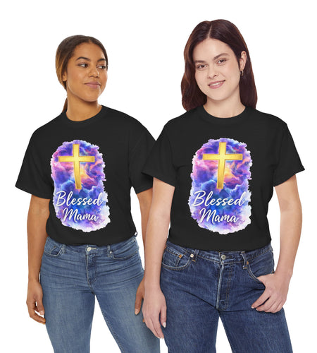 Blessed Mama Cross Tee, Women's Christian Faith Tee Shirt