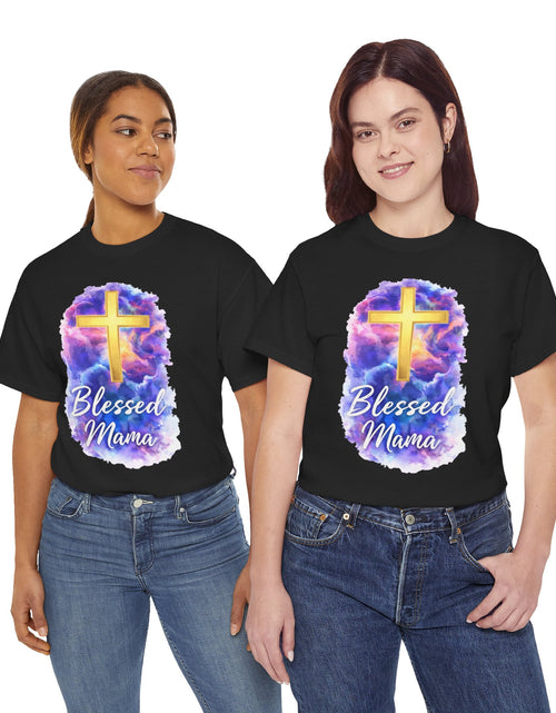 Load image into Gallery viewer, Blessed Mama Cross Tee, Women's Christian Faith Tee Shirt
