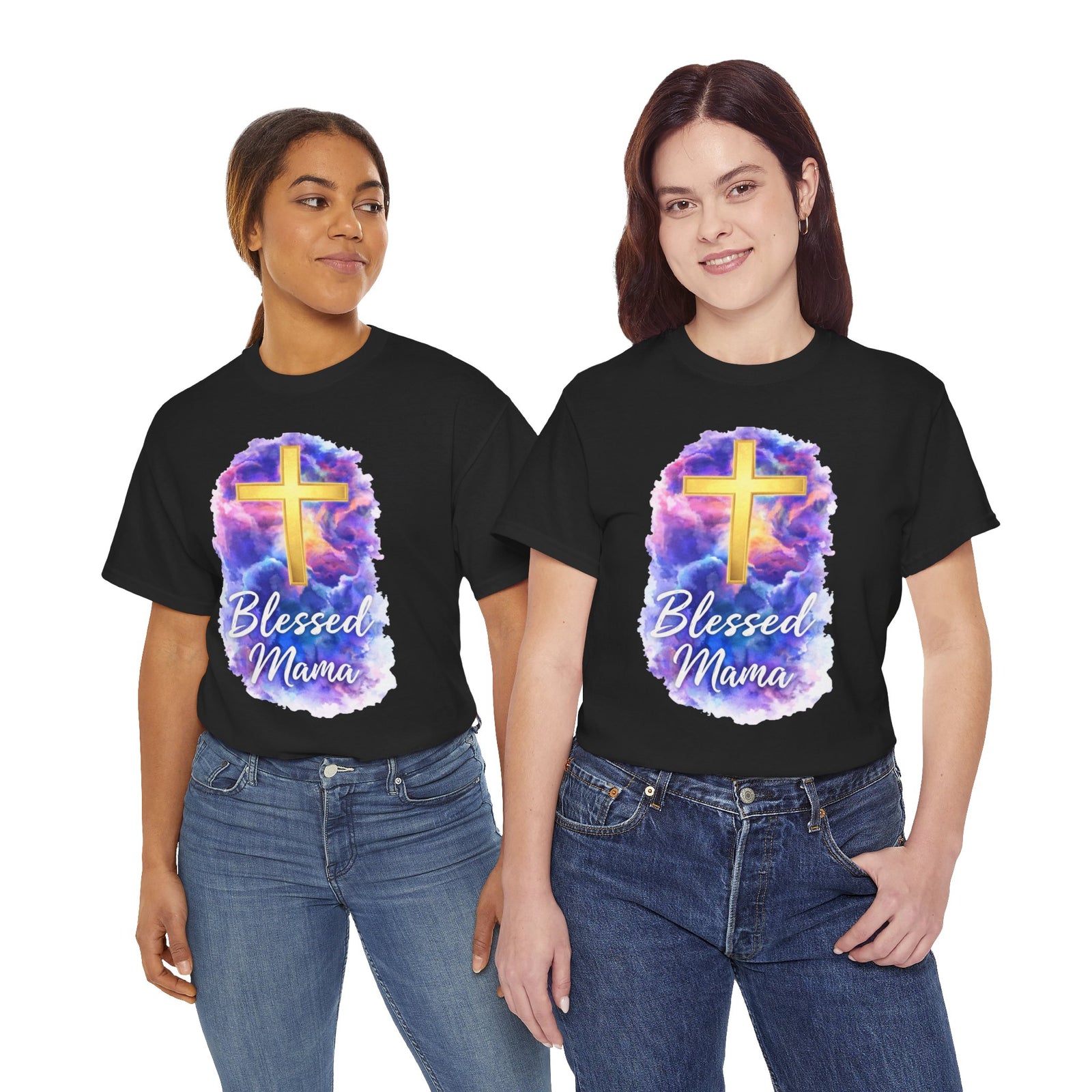 Blessed Mama Cross Tee, Women's Christian Faith Tee Shirt