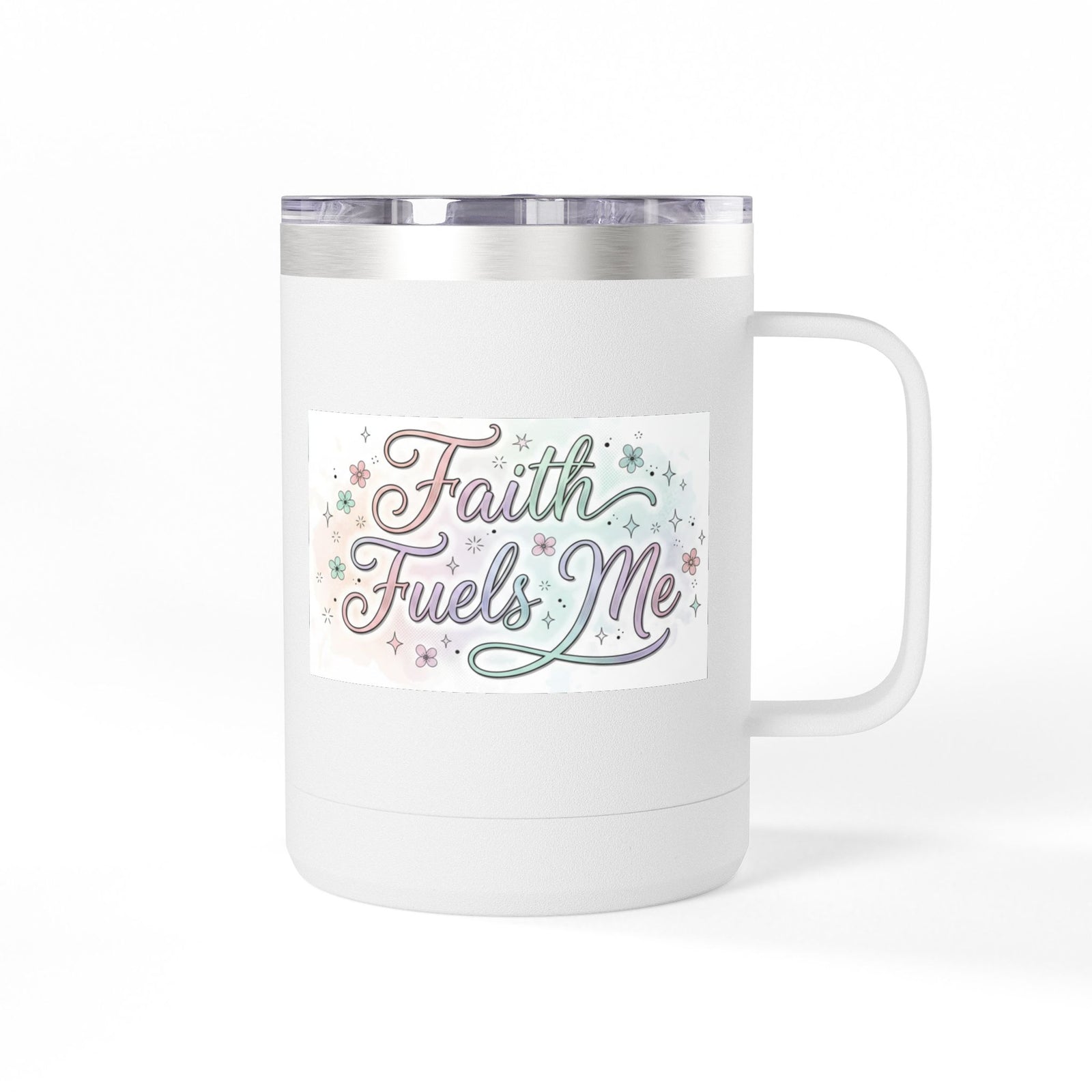 15oz Insulated Coffee Tumbler Mug — "Faith Fuels Me" Pastel Star Design