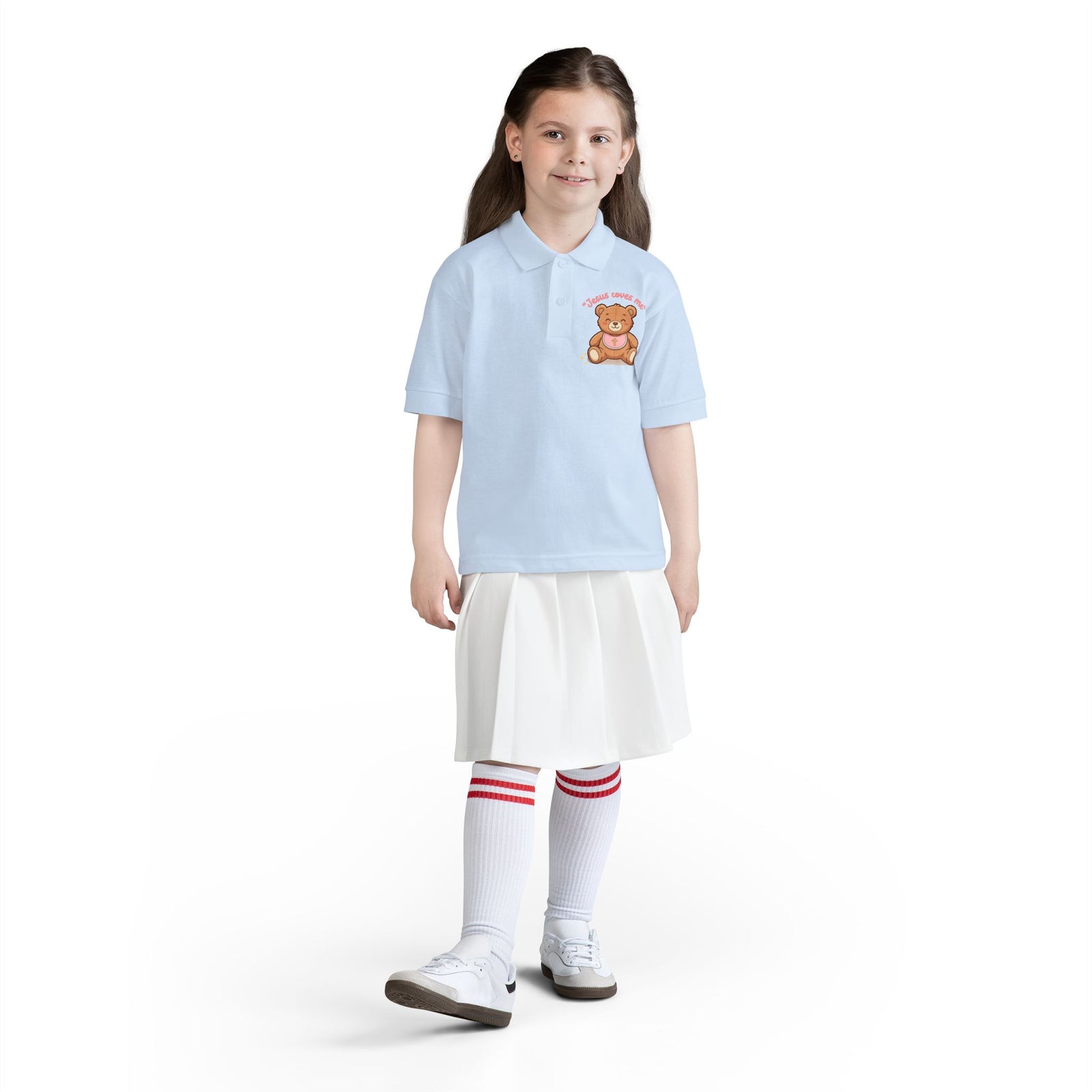 Jesus Loves Me Teddy Bear Kids Polo Shirt | Christian Toddler Polo | Cute Faith-Based Kids Clothes | Dressy Church Outfit