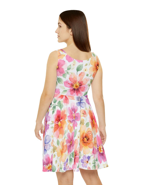 Load image into Gallery viewer, Floral Watercolor Skater Dress, Women’s Spring Summer Sundress, Pastel Flower Dress, Garden Party Outfit, Casual Boho Dress, Easter Dress Women
