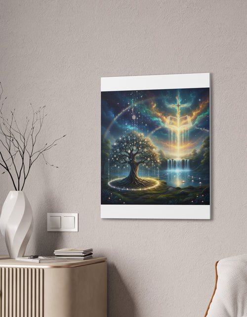 Load image into Gallery viewer, Spiritual Tree of Life Canvas Art — Mystical Cross &amp; Waterfall Stretched Canvas - Home Decor
