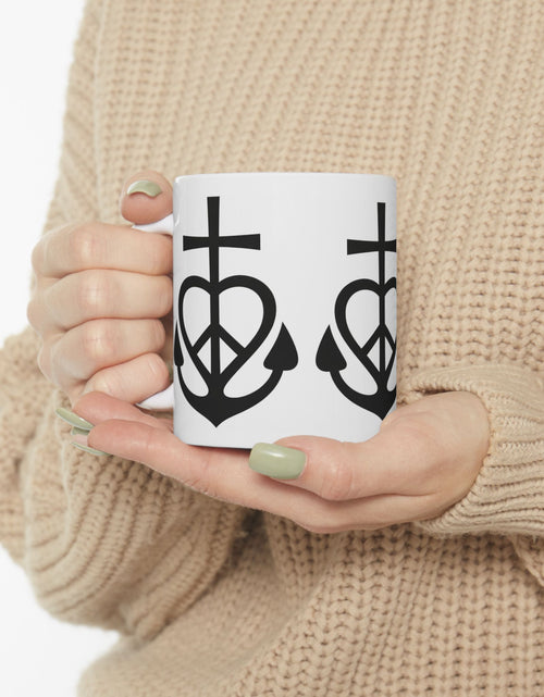 Load image into Gallery viewer, Faith, Love &amp; Peace Ceramic Mug — Uplifting Christian Coffee Lover Cup 11  oz &amp; 15 oz
