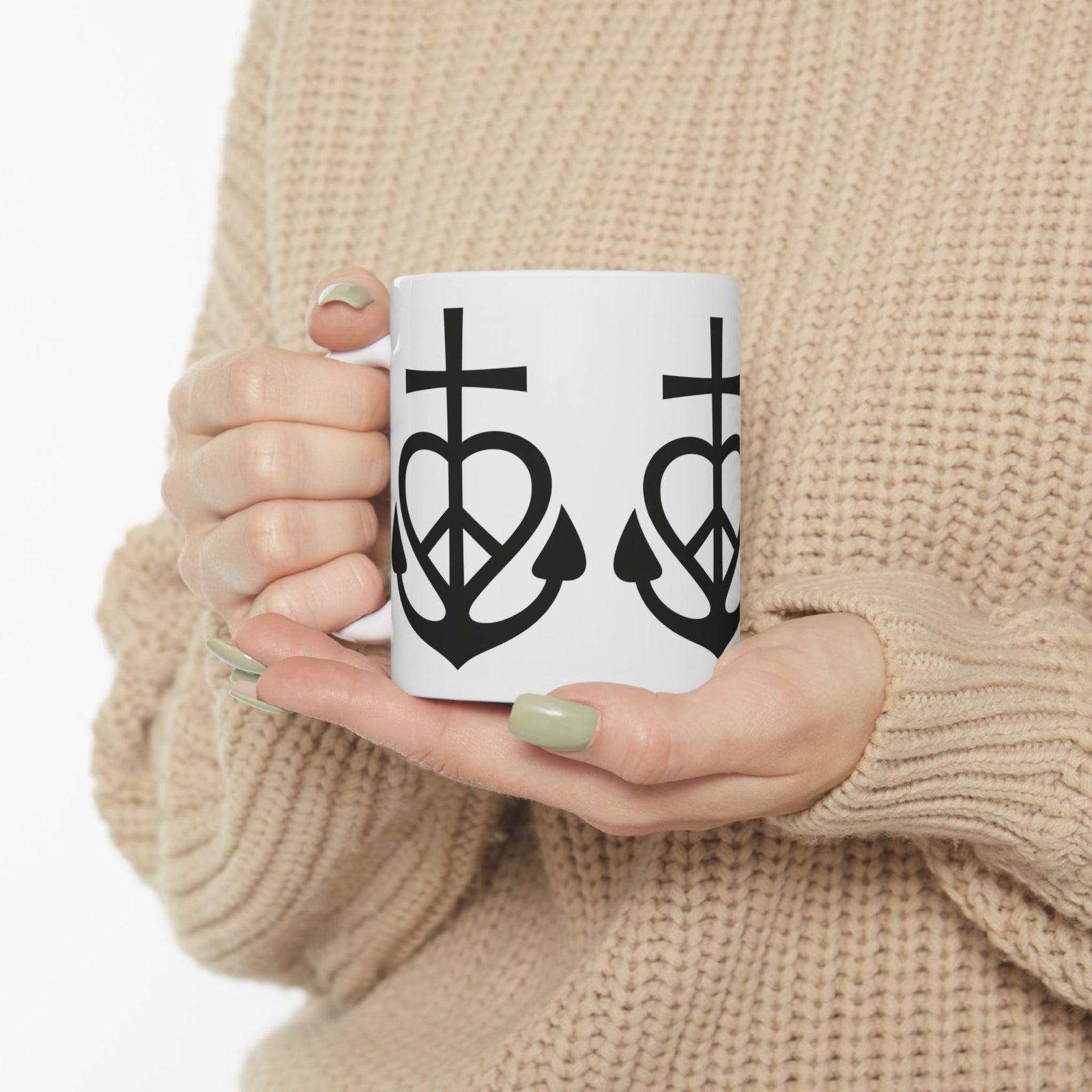 Faith, Love & Peace Ceramic Mug — Uplifting Christian Coffee Lover Cup 11  oz & 15 oz