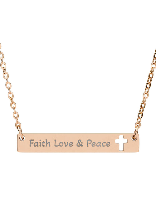 Load image into Gallery viewer, Cutout Cross Bar Necklace — "Faith, Love &amp; Peace" Engraved Religious Pendant

