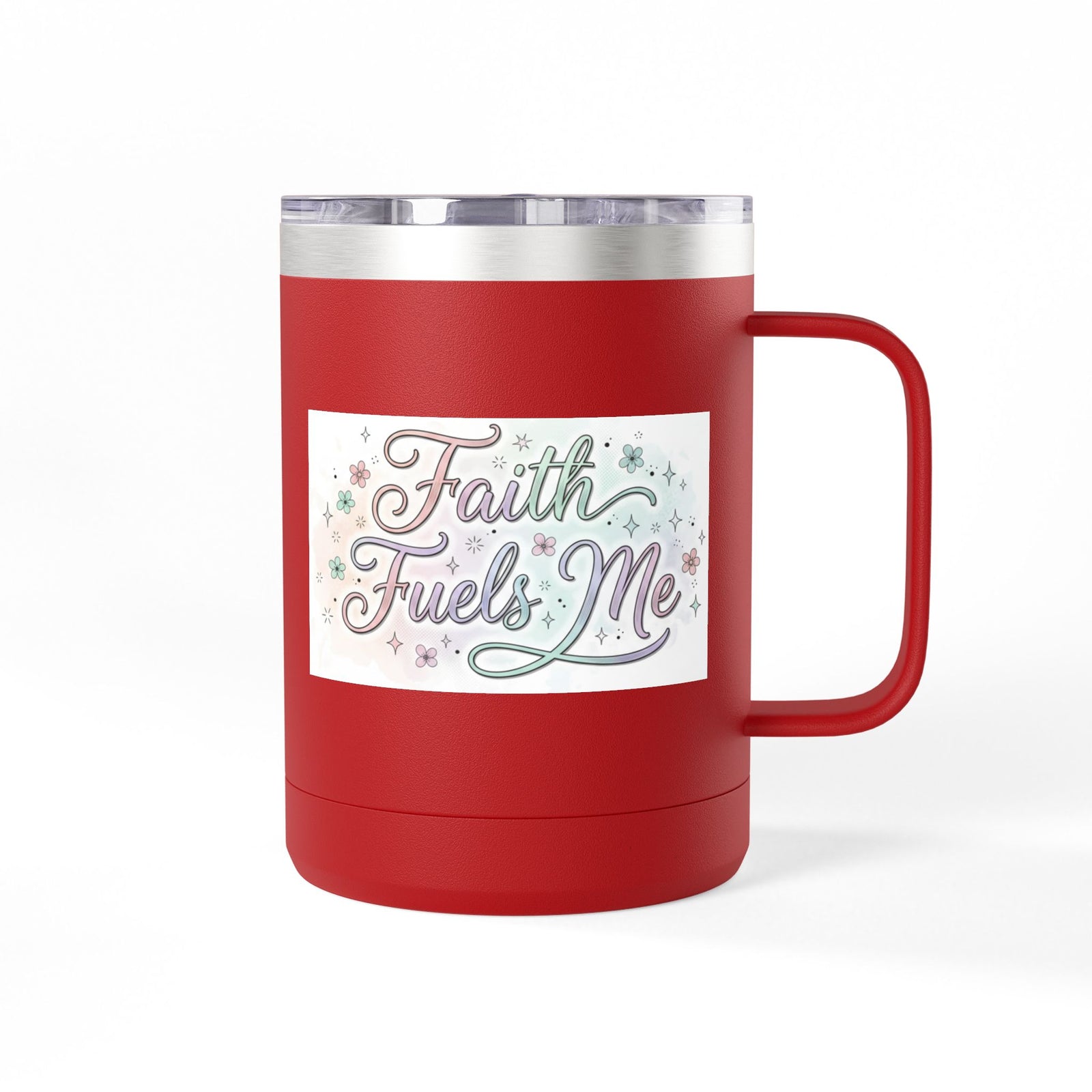15oz Insulated Coffee Tumbler Mug — "Faith Fuels Me" Pastel Star Design