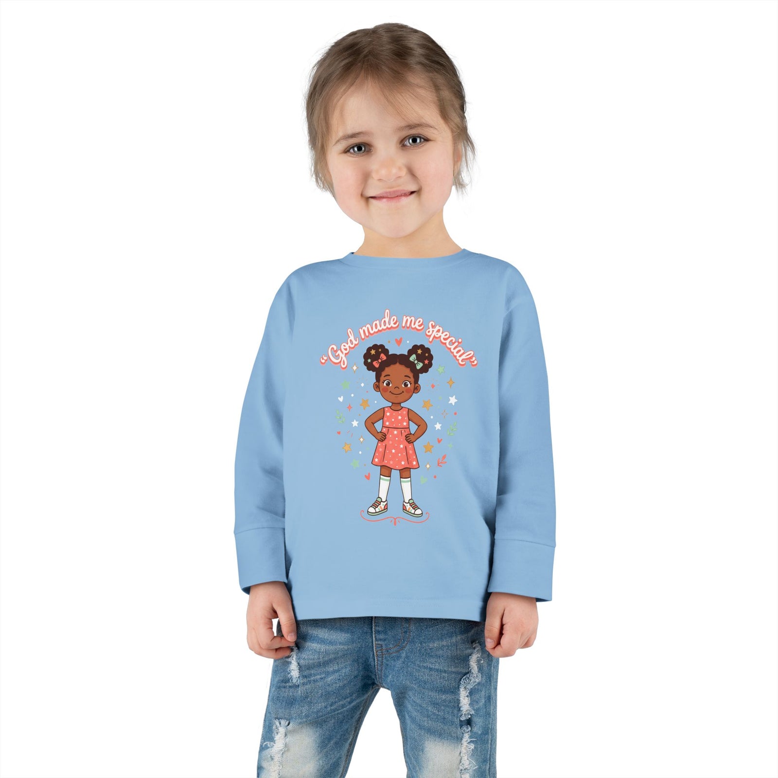 God Made Me Special Girls Long Sleeve Shirt | Christian Toddler Girl Shirt | Faith-Based Kids Clothes | Cute Religious Gift for Girls