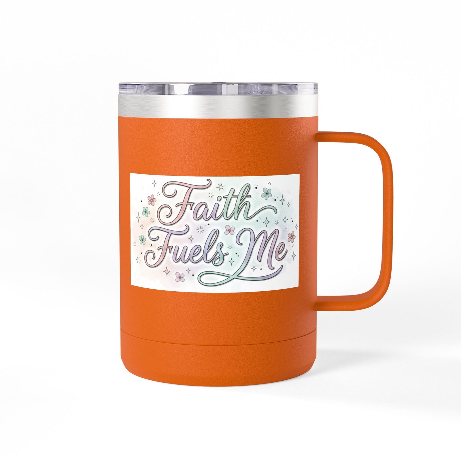 15oz Insulated Coffee Tumbler Mug — "Faith Fuels Me" Pastel Star Design