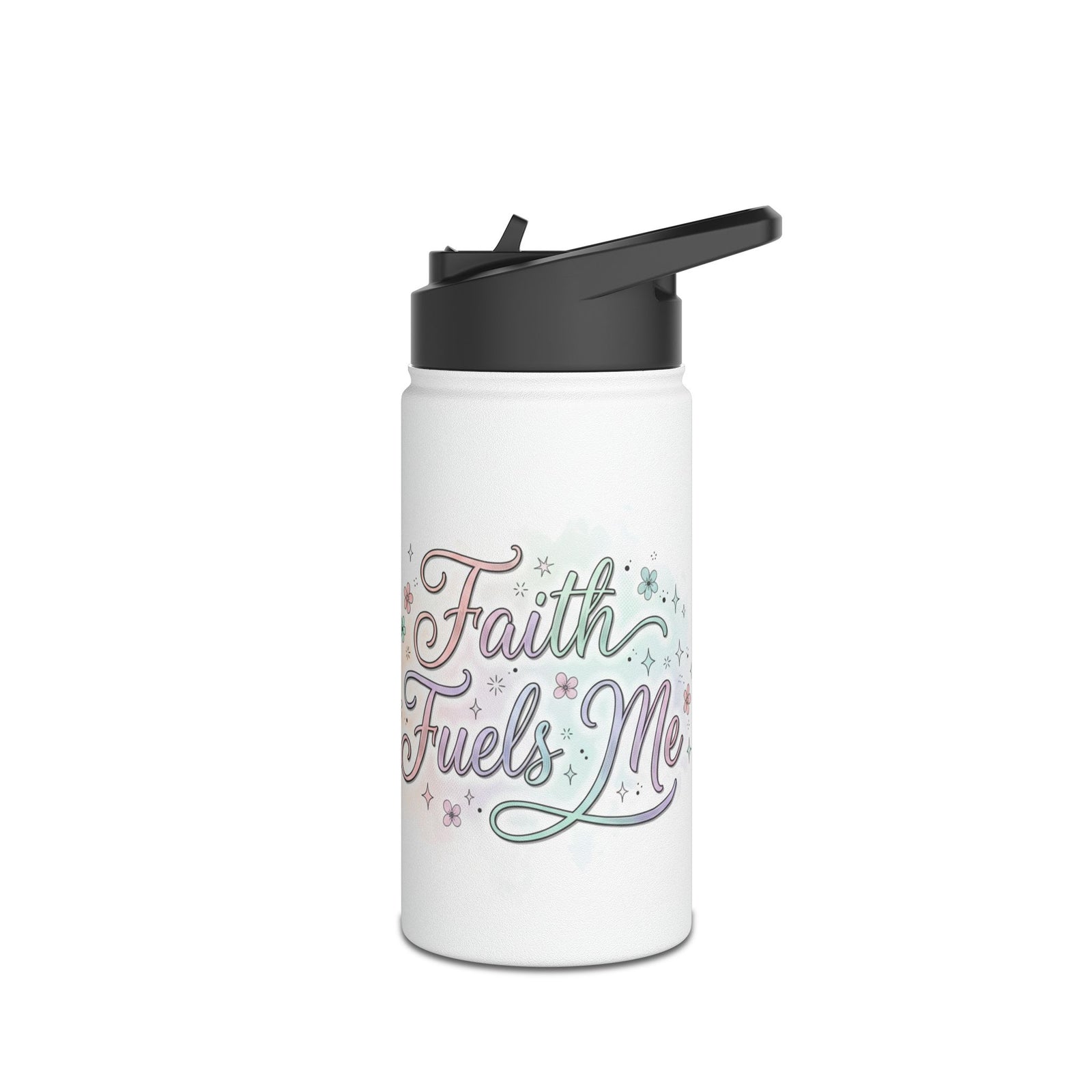 Faith Fuels Me Stainless Steel Water Bottle — Inspirational Pastel Travel Bottle 3 different sizes