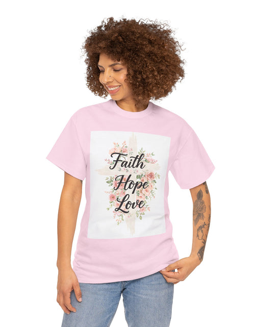 Load image into Gallery viewer, Faith Hope Love T-Shirt — Floral Cross Christian Tee for Women
