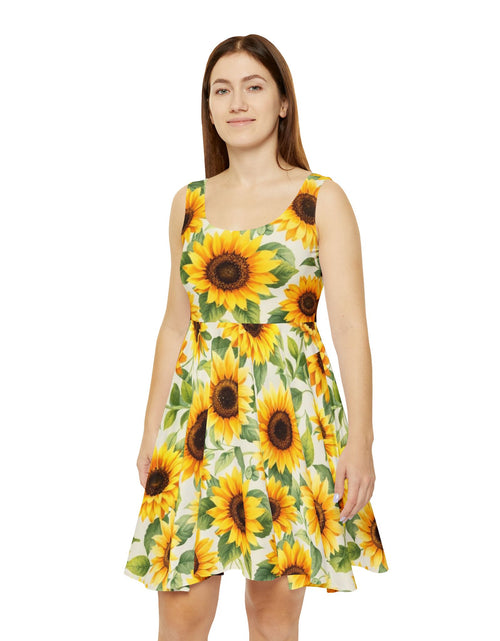 Load image into Gallery viewer, Sunflower Skater Dress – Bright Floral Summer Dress, Cute Sleeveless Sundress, Boho Beach Outfit, Garden Party Dress for Women
