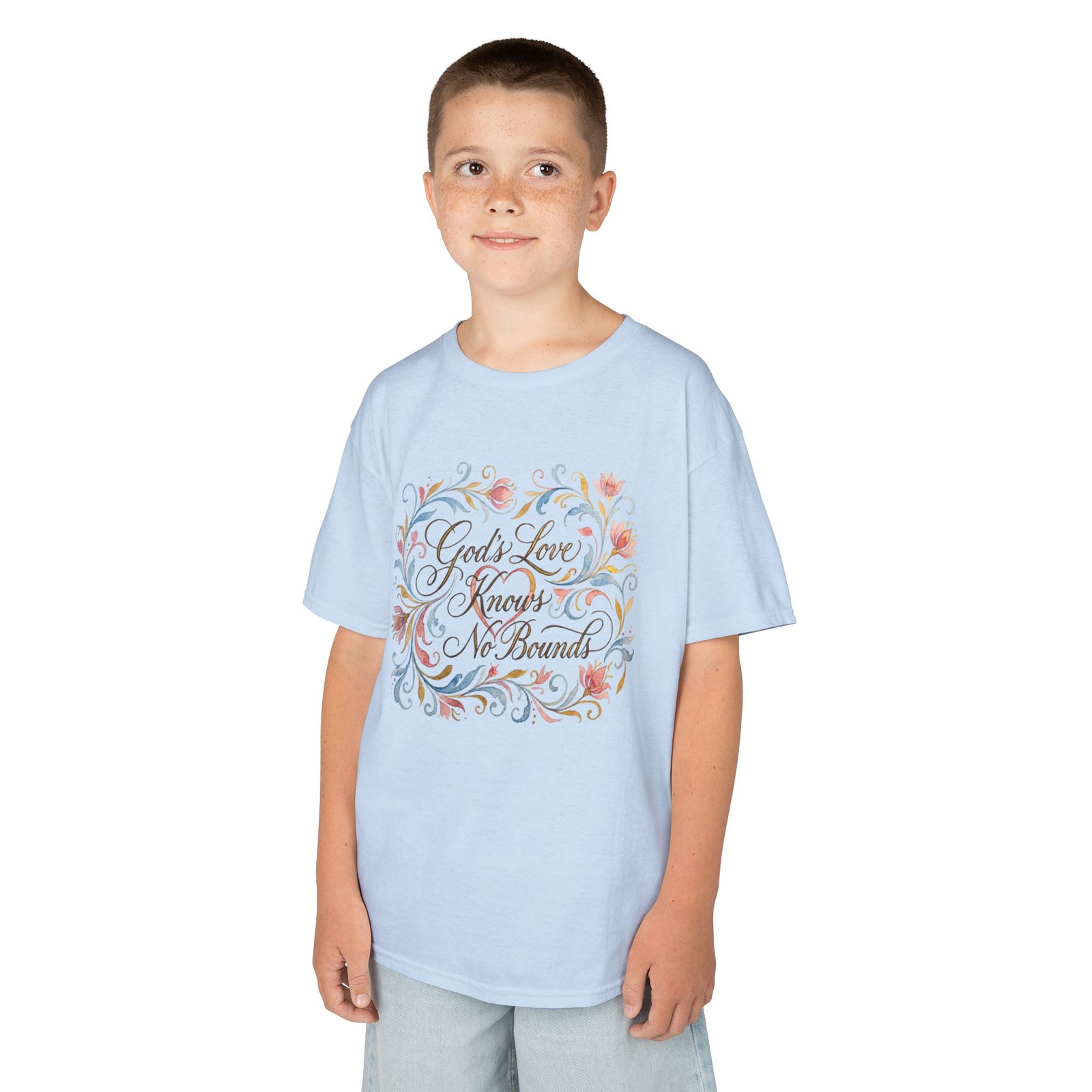 Kids Tee — "God's Love Knows No Bounds" Floral Shirt