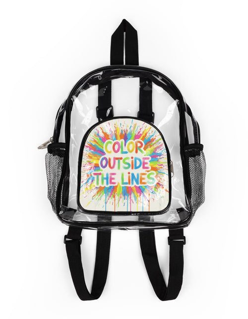 Load image into Gallery viewer, "Color Outside the Lines" Clear Stadium Backpack — Transparent School &amp; Event Bag
