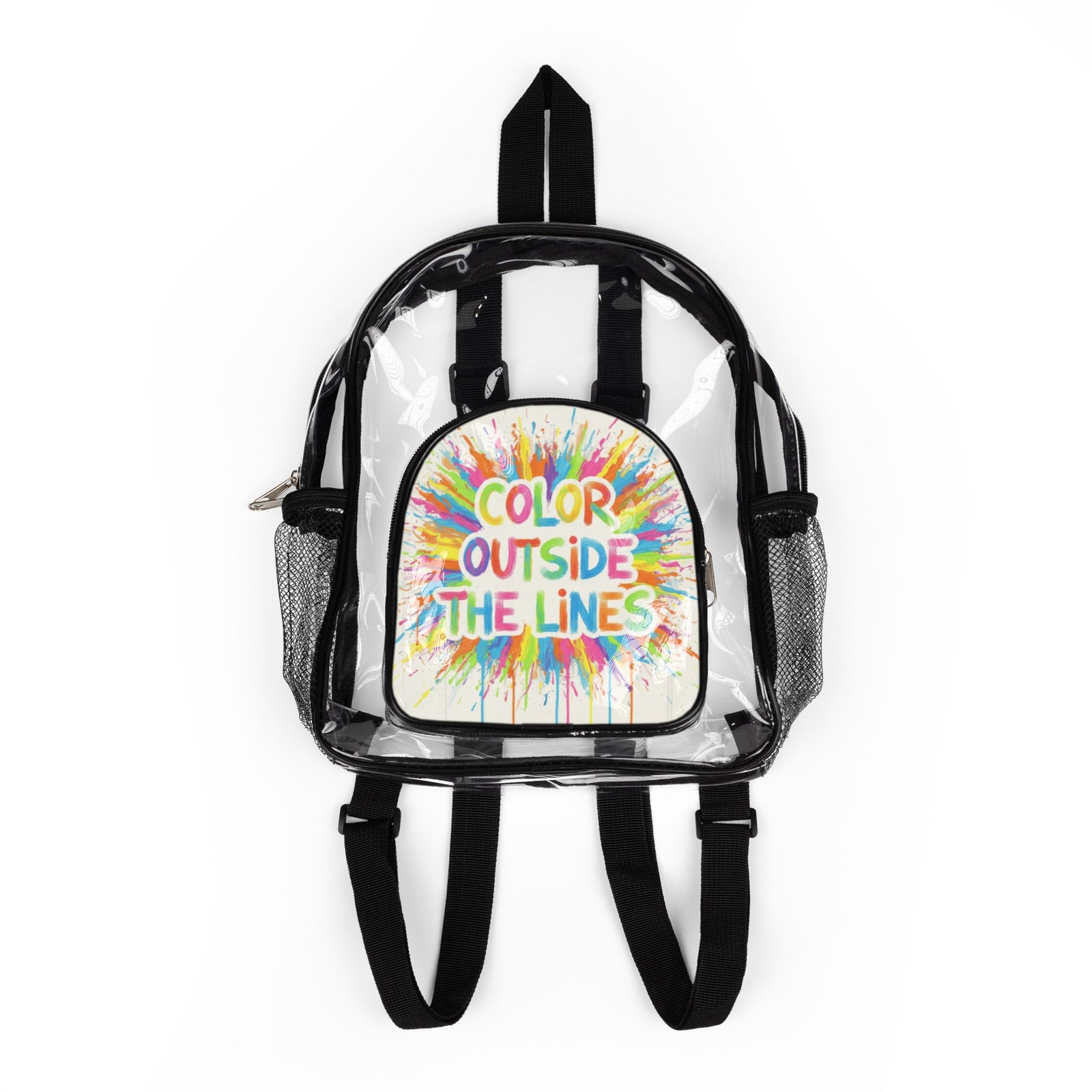 "Color Outside the Lines" Clear Stadium Backpack — Transparent School & Event Bag