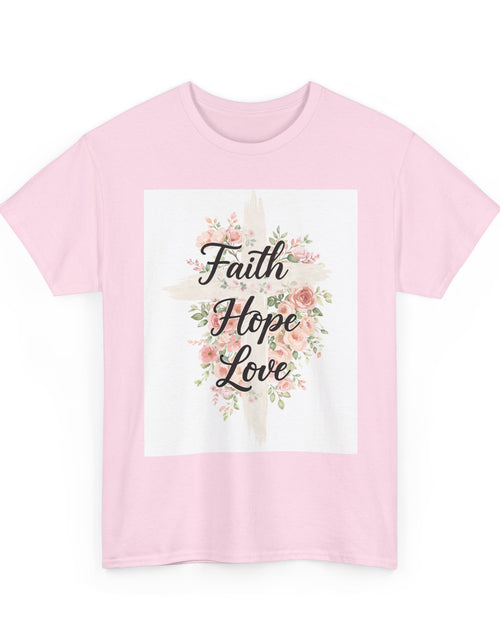 Load image into Gallery viewer, Faith Hope Love T-Shirt — Floral Cross Christian Tee for Women

