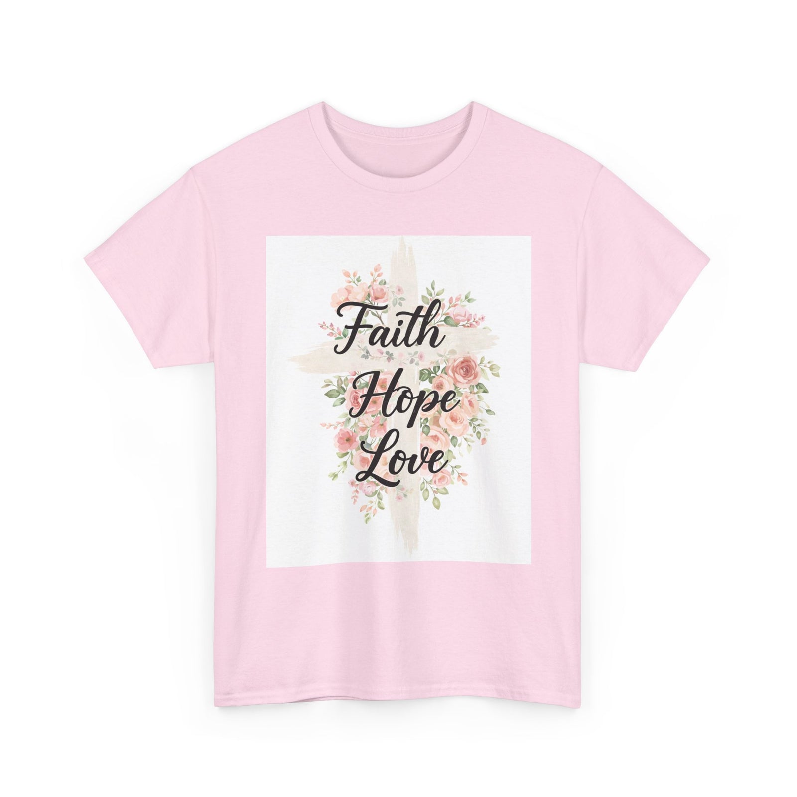 Faith Hope Love T-Shirt — Floral Cross Christian Tee for Women