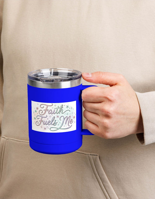 Load image into Gallery viewer, 15oz Insulated Coffee Tumbler Mug — "Faith Fuels Me" Pastel Star Design
