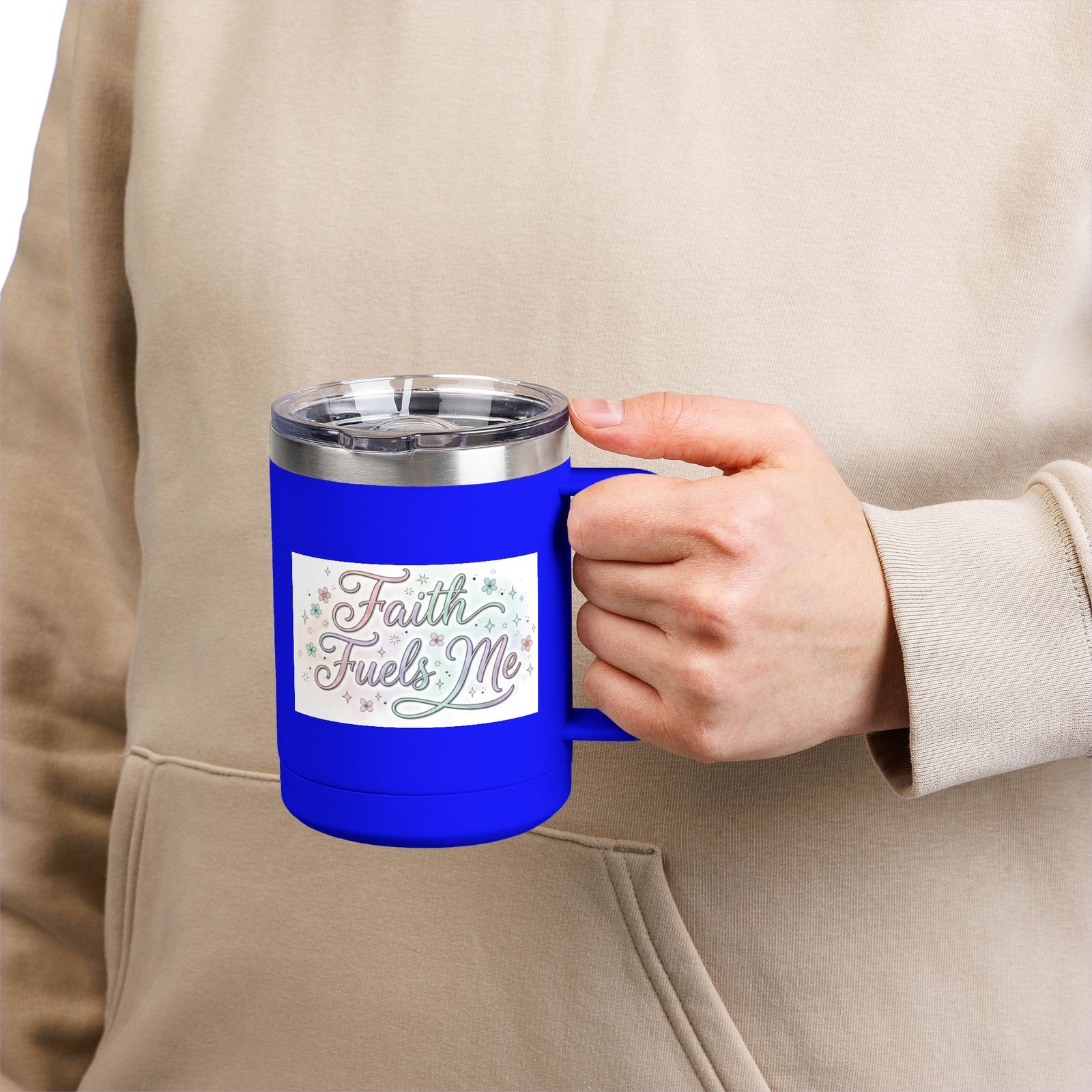 15oz Insulated Coffee Tumbler Mug — "Faith Fuels Me" Pastel Star Design