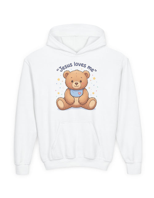 Load image into Gallery viewer, Jesus Loves Me Teddy Bear Kids Hoodie | Christian Youth Sweatshirt | Cute Faith-Based Kids Clothes | Gift for Boys &amp; Girls
