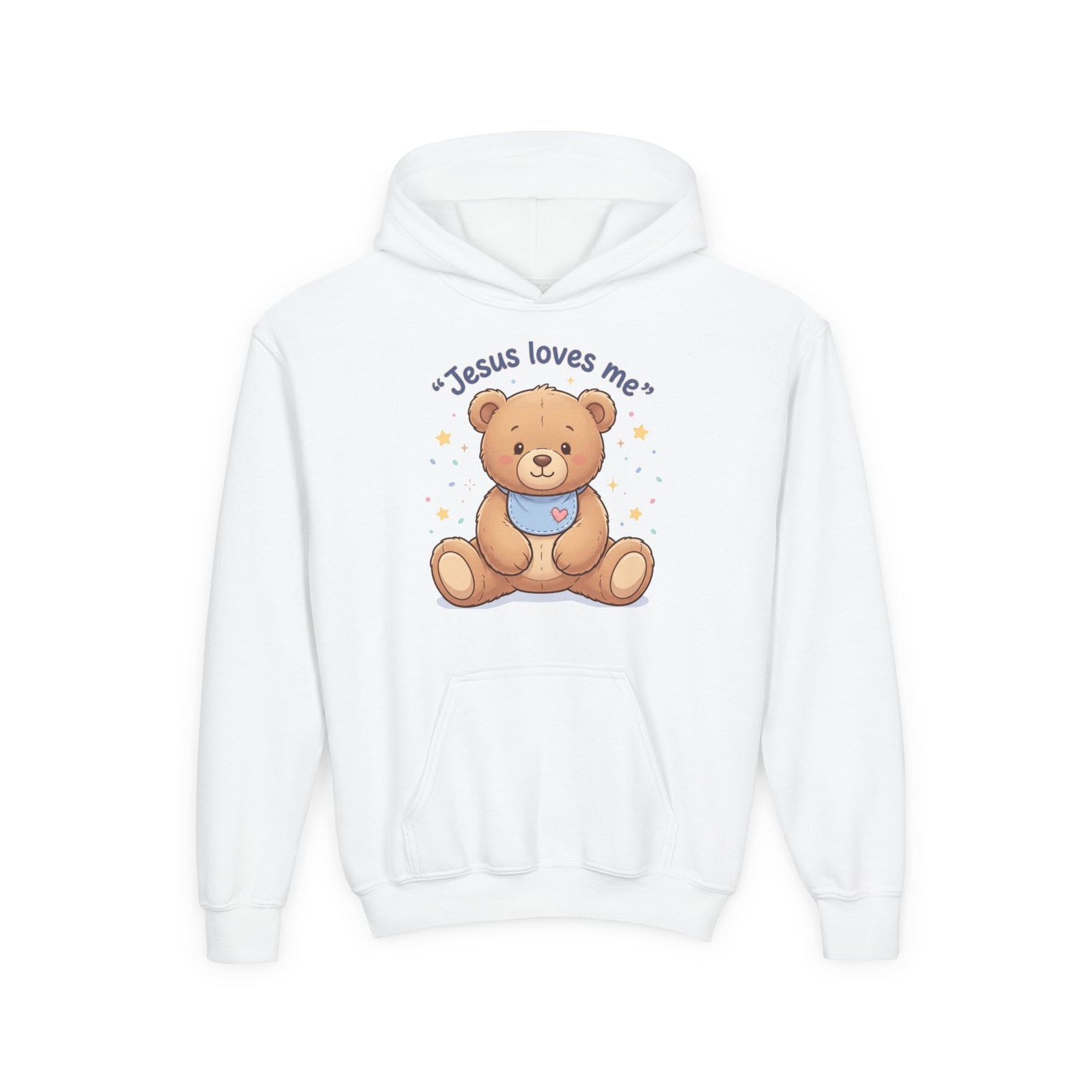 Jesus Loves Me Teddy Bear Kids Hoodie | Christian Youth Sweatshirt | Cute Faith-Based Kids Clothes | Gift for Boys & Girls
