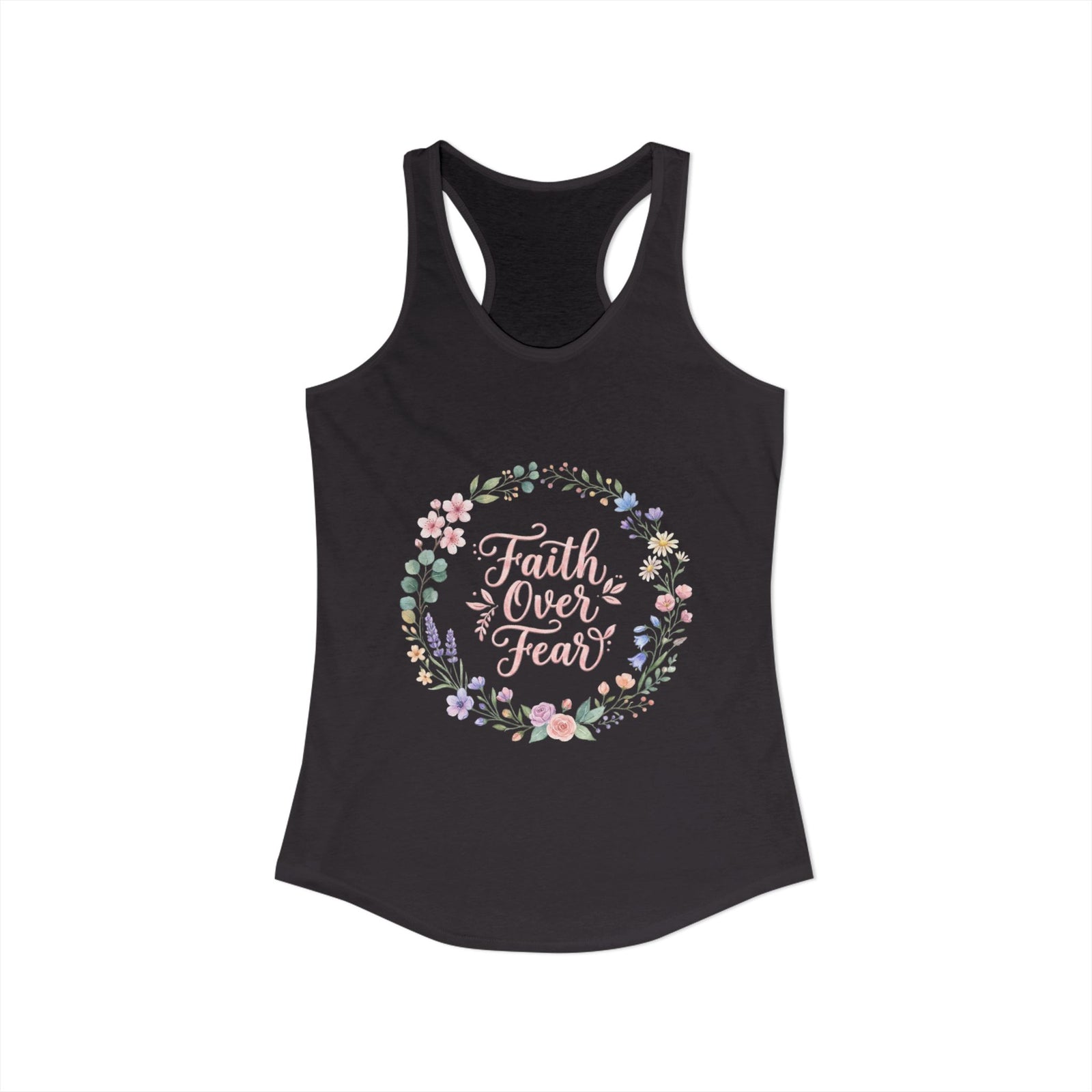 Faith Over Fear Christian Racerback Tank – Floral Faith Tank Top for Women – Inspirational Church Summer Tank – Christian Gift for Her