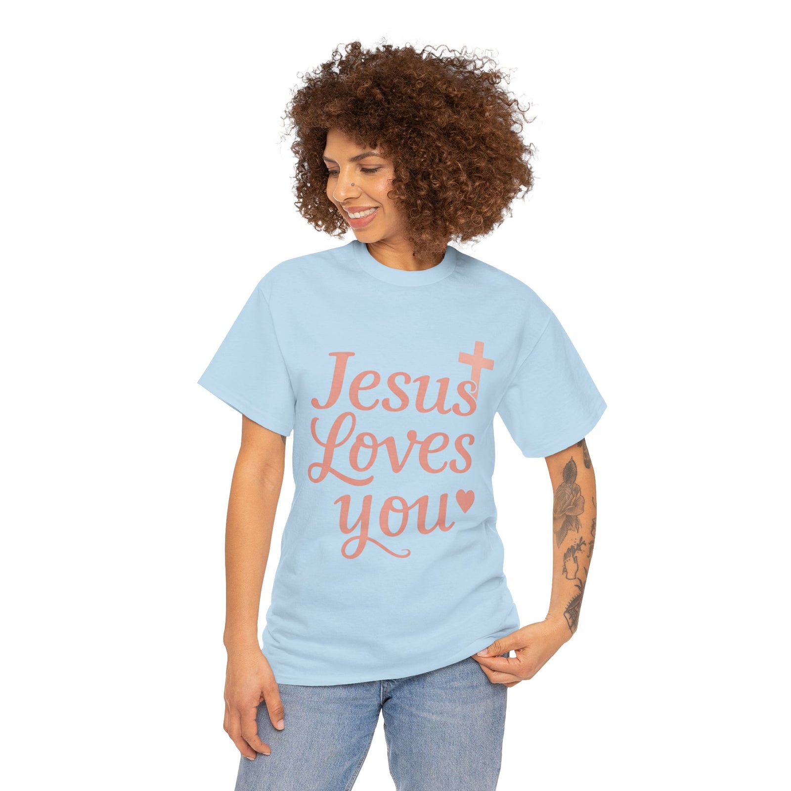 Jesus Loves You T-Shirt – Pink Script Faith Tee with Cross