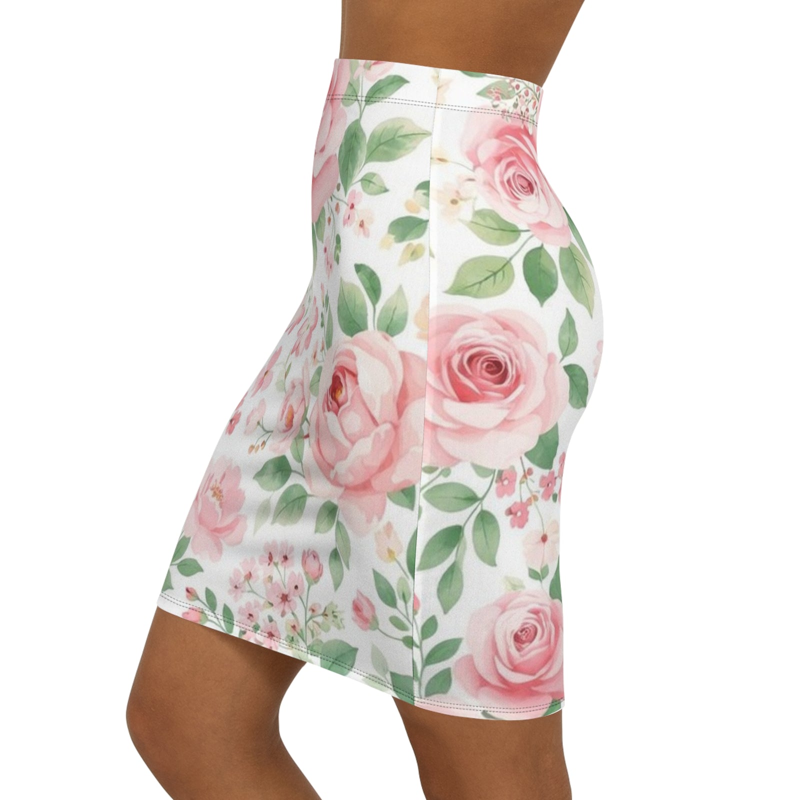 Pink Floral Pencil Skirt for Women | Romantic Rose Print Skirt | Elegant Spring Summer Outfit | Office Chic Midi Skirt