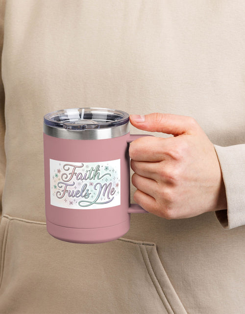 Load image into Gallery viewer, 15oz Insulated Coffee Tumbler Mug — "Faith Fuels Me" Pastel Star Design
