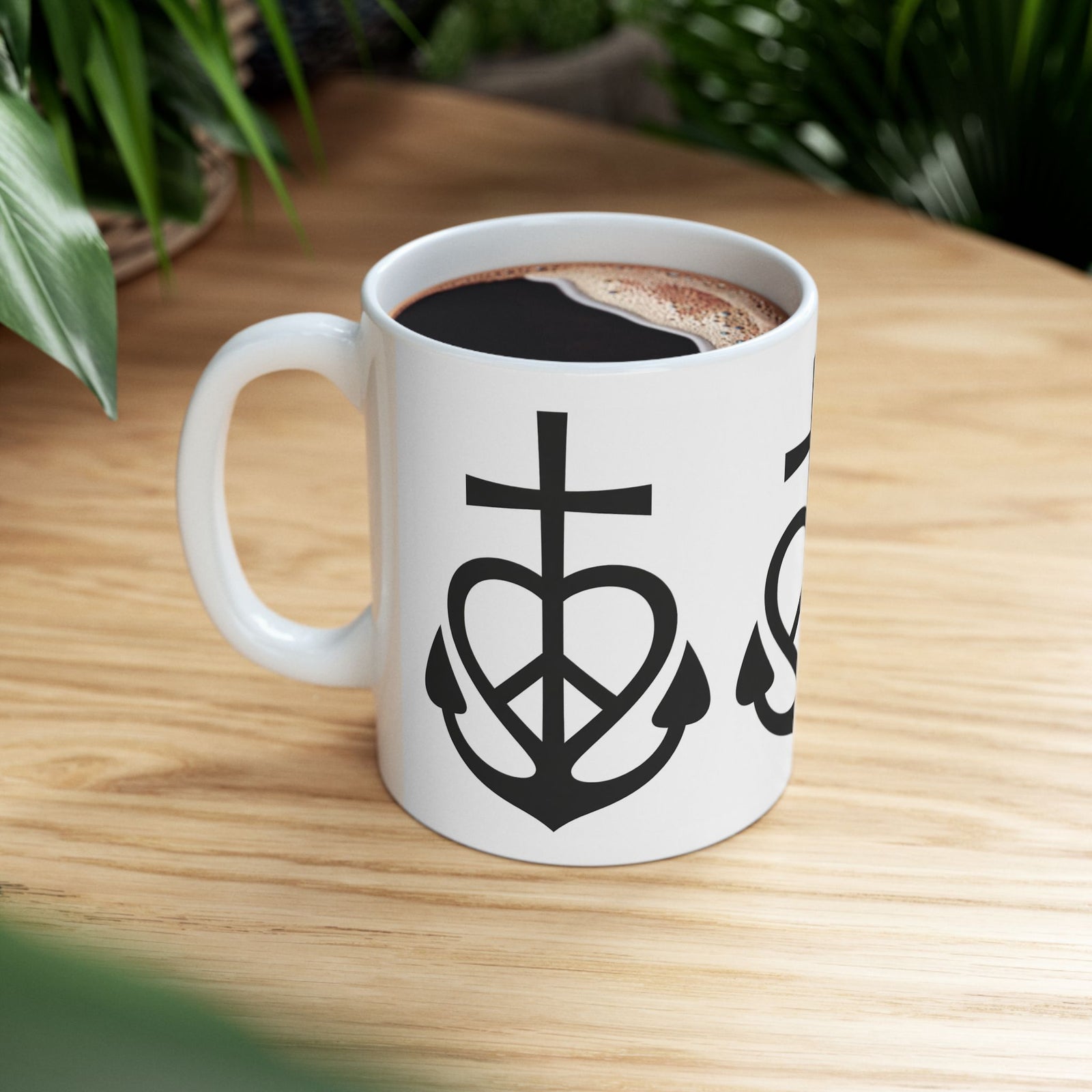 Faith, Love & Peace Ceramic Mug — Uplifting Christian Coffee Lover Cup 11  oz & 15 oz