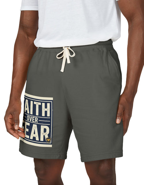Load image into Gallery viewer, Men’s Faith Over Fear Fleece Shorts – Christian Graphic Lounge Shorts, Casual Spring Summer Athleisure
