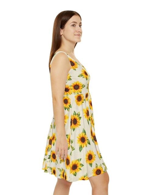 Load image into Gallery viewer, Sunflower Skater Dress – Bright Yellow Floral Sundress, Sleeveless Summer Dress, Boho Garden Party &amp; Beach Outfit for Women
