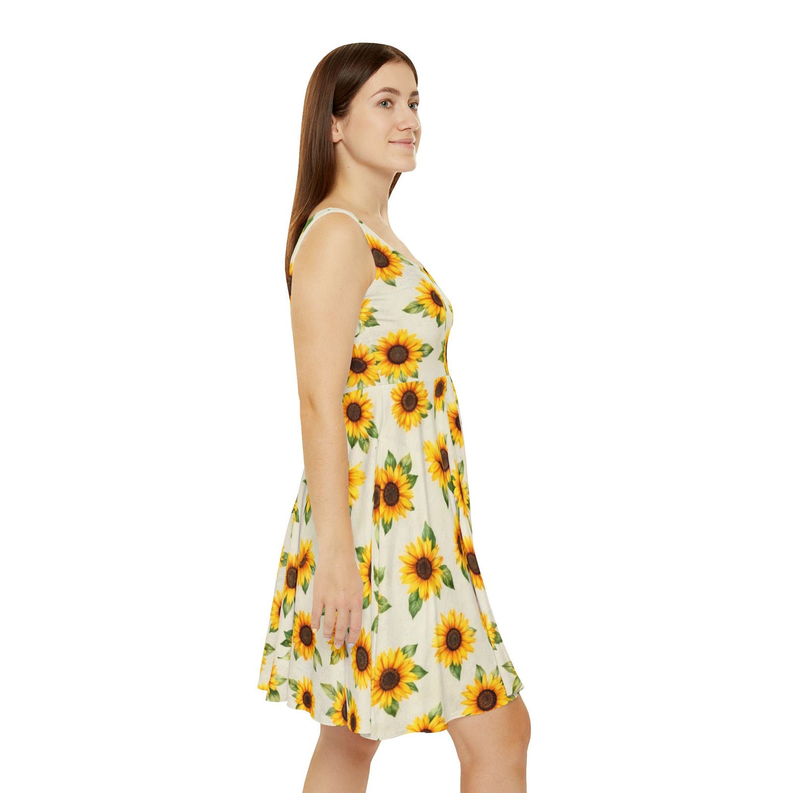 Sunflower Skater Dress – Bright Yellow Floral Sundress, Sleeveless Summer Dress, Boho Garden Party & Beach Outfit for Women