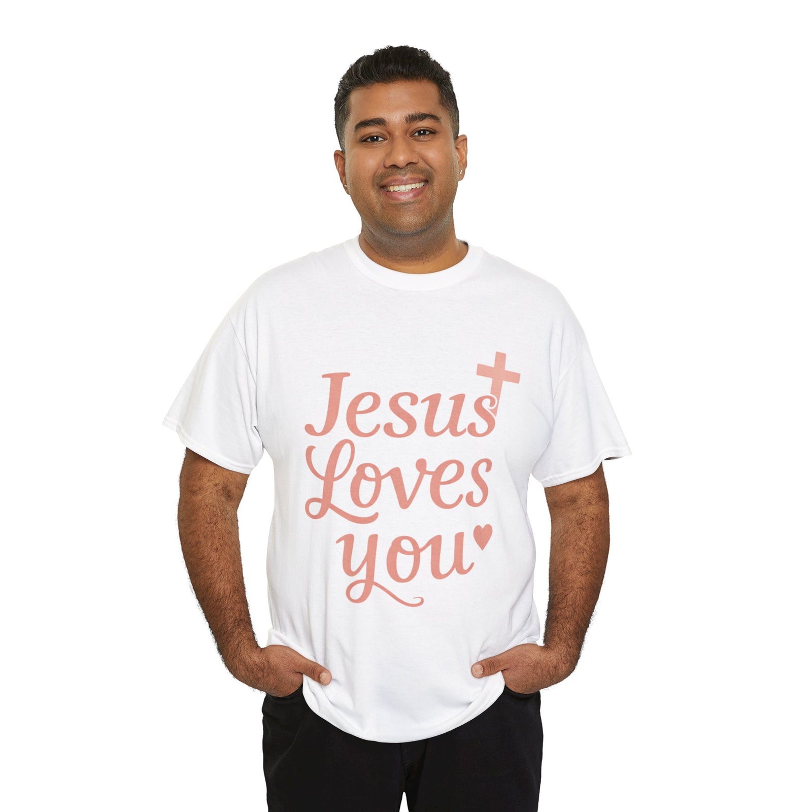 Jesus Loves You T-Shirt – Pink Script Faith Tee with Cross