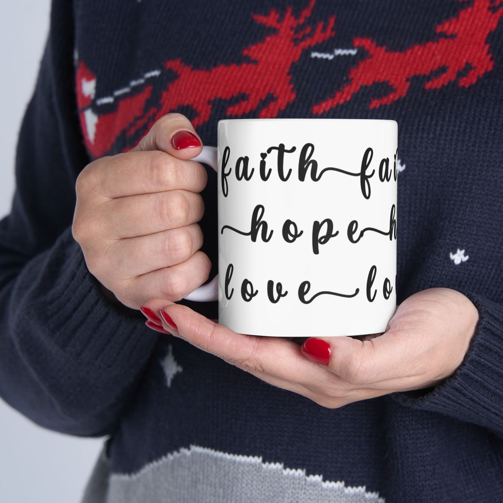 Faith Hope Love Ceramic Coffee Mug — Inspirational Scripture Coffee Lovers Cup 11 oz & 15 oz