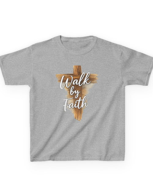 Load image into Gallery viewer, Kids Tee — 'Walk by Faith' Wooden Cross Christian Shirt
