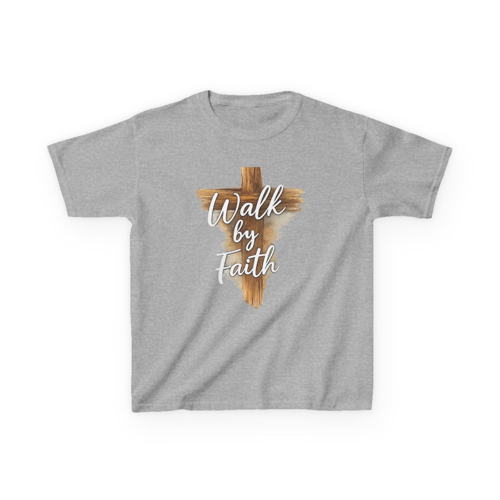 Kids Tee — 'Walk by Faith' Wooden Cross Christian Shirt