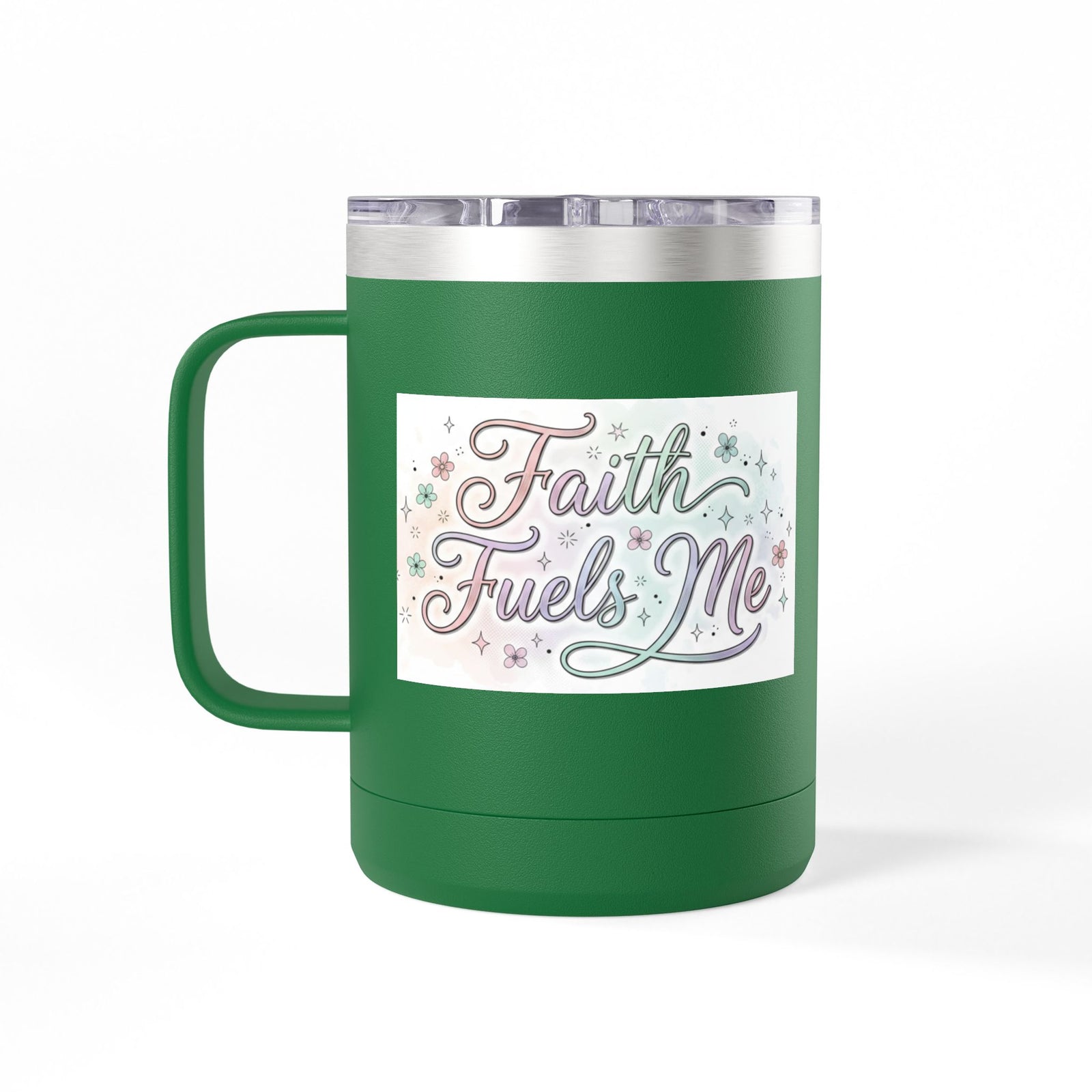 15oz Insulated Coffee Tumbler Mug — "Faith Fuels Me" Pastel Star Design
