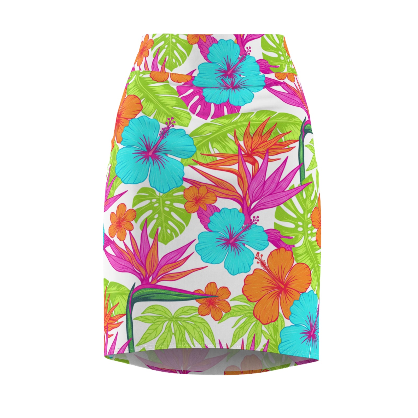 Tropical Hibiscus Pencil Skirt for Women | Bright Floral Summer Skirt | Vacation Beach Outfit | Colorful Mid-Waist Skirt