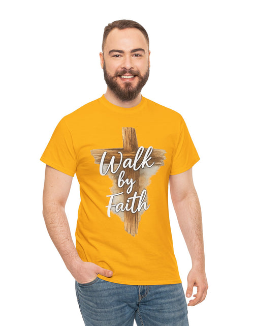 Load image into Gallery viewer, Walk By Faith Tee — Christian Cross Faith Men's T‑Shirt
