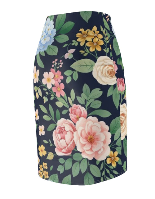 Load image into Gallery viewer, Navy Floral Peony Pencil Skirt for Women | Elegant Vintage Garden Skirt | Office to Evening Outfit | Feminine Mid-Waist Skirt
