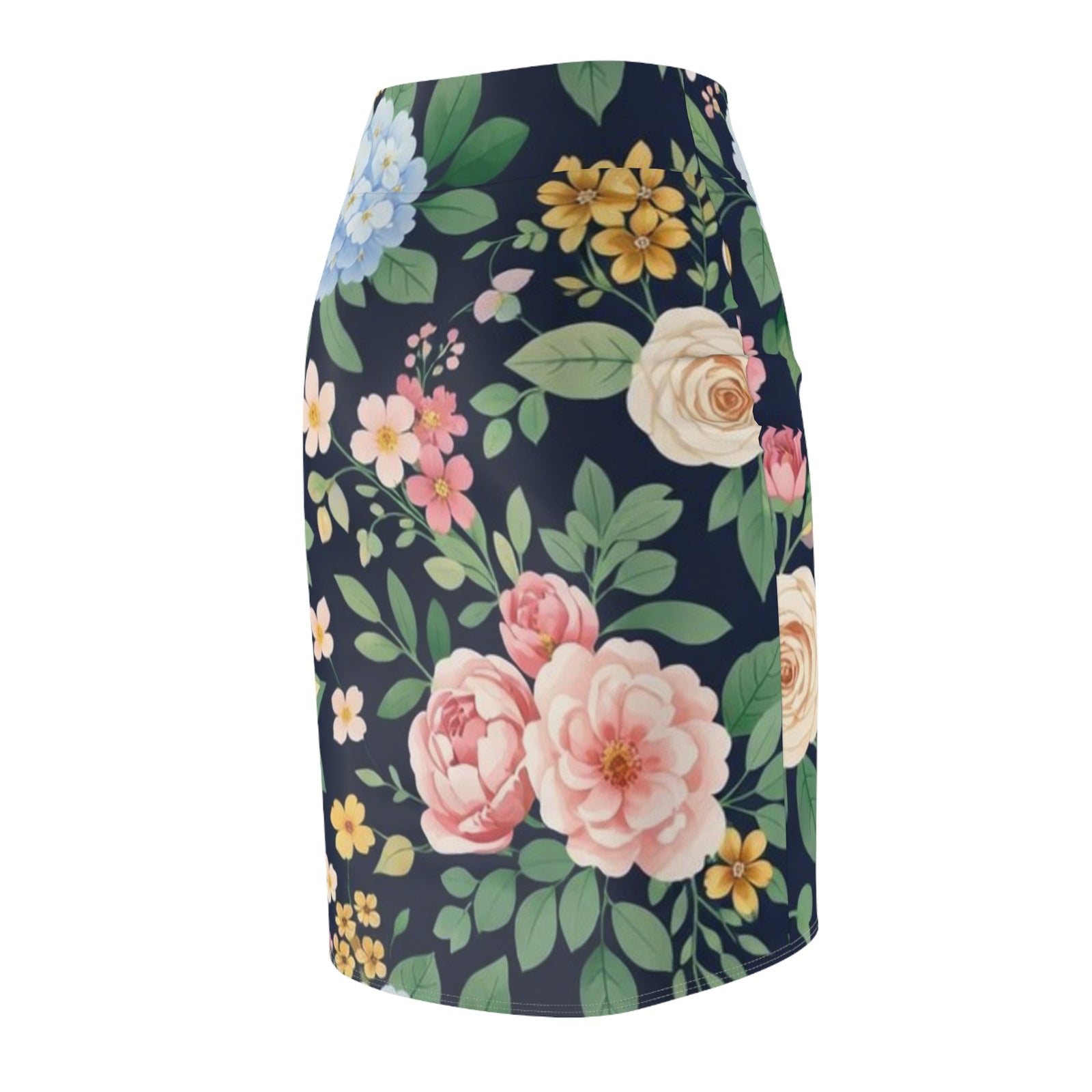 Navy Floral Peony Pencil Skirt for Women | Elegant Vintage Garden Skirt | Office to Evening Outfit | Feminine Mid-Waist Skirt